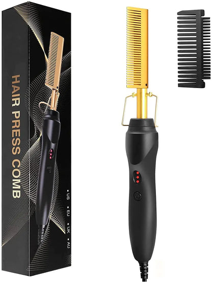 Peigne Chauffant Électrique – Lissage & Boucles 2 en 1