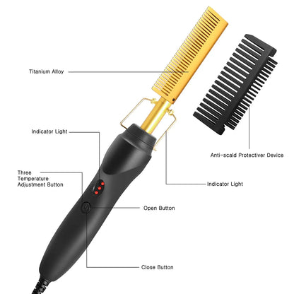Peigne Chauffant Électrique – Lissage & Boucles 2 en 1