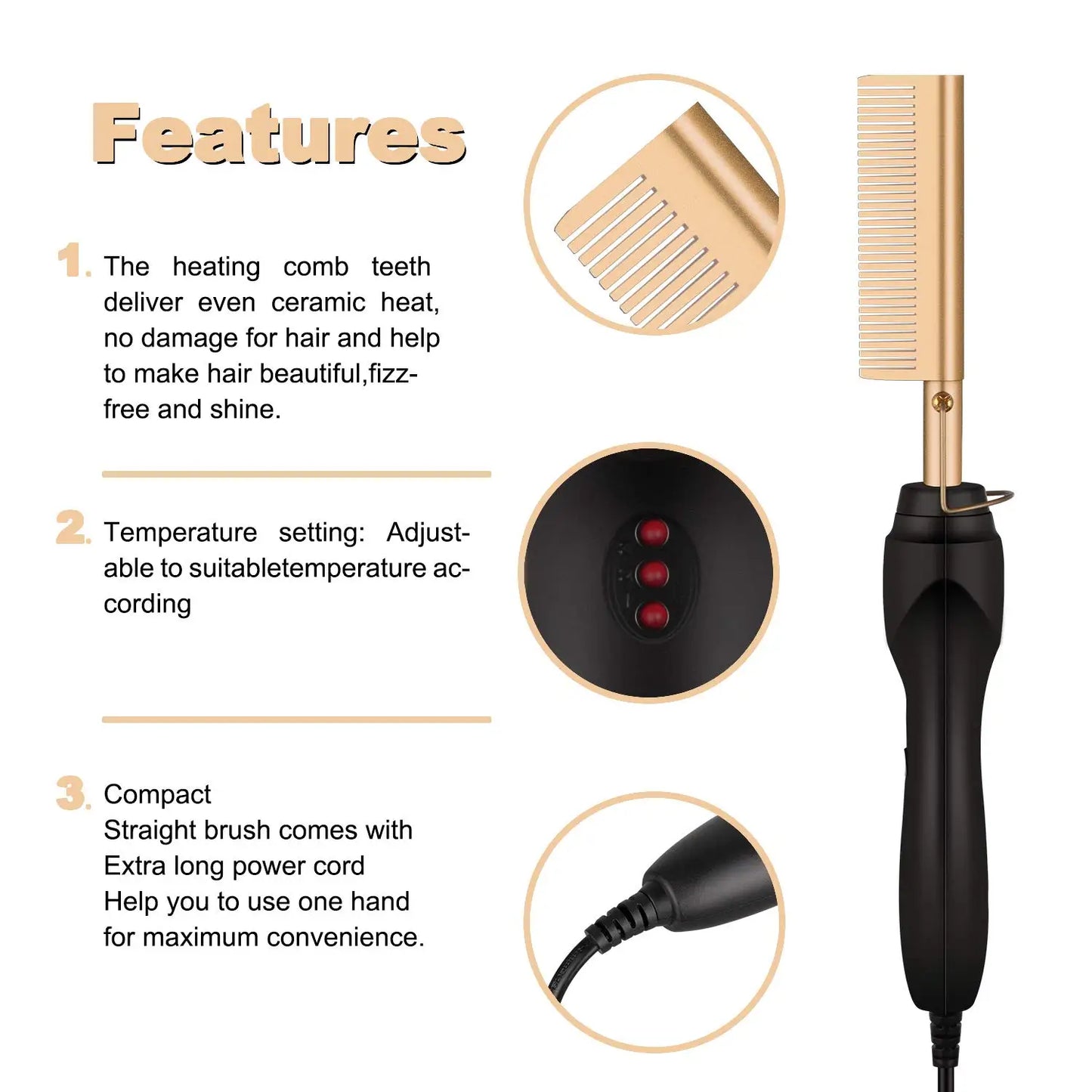 Peigne Chauffant Électrique – Lissage & Boucles 2 en 1