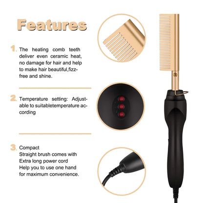 Peigne Chauffant Électrique – Lissage & Boucles 2 en 1