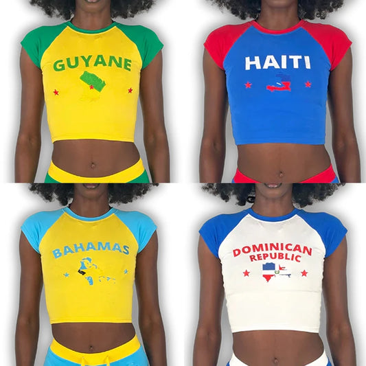 Casual T-shirt Crop Tops Graphic Embroidery