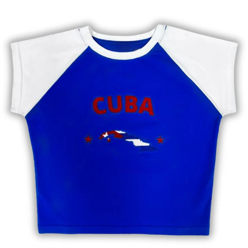 Casual T-shirt Crop Tops Graphic Embroidery