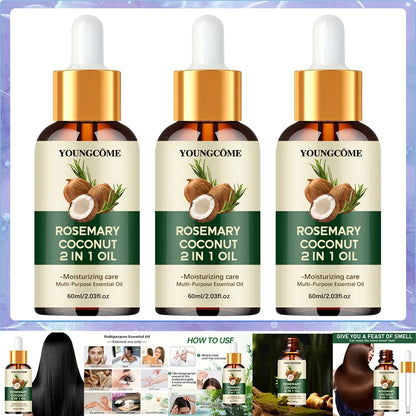 Huile Capillaire Essentielle Romarin & Noix de Coco – Renforce Racines, Nourrit et Prévient la Chute des Cheveux