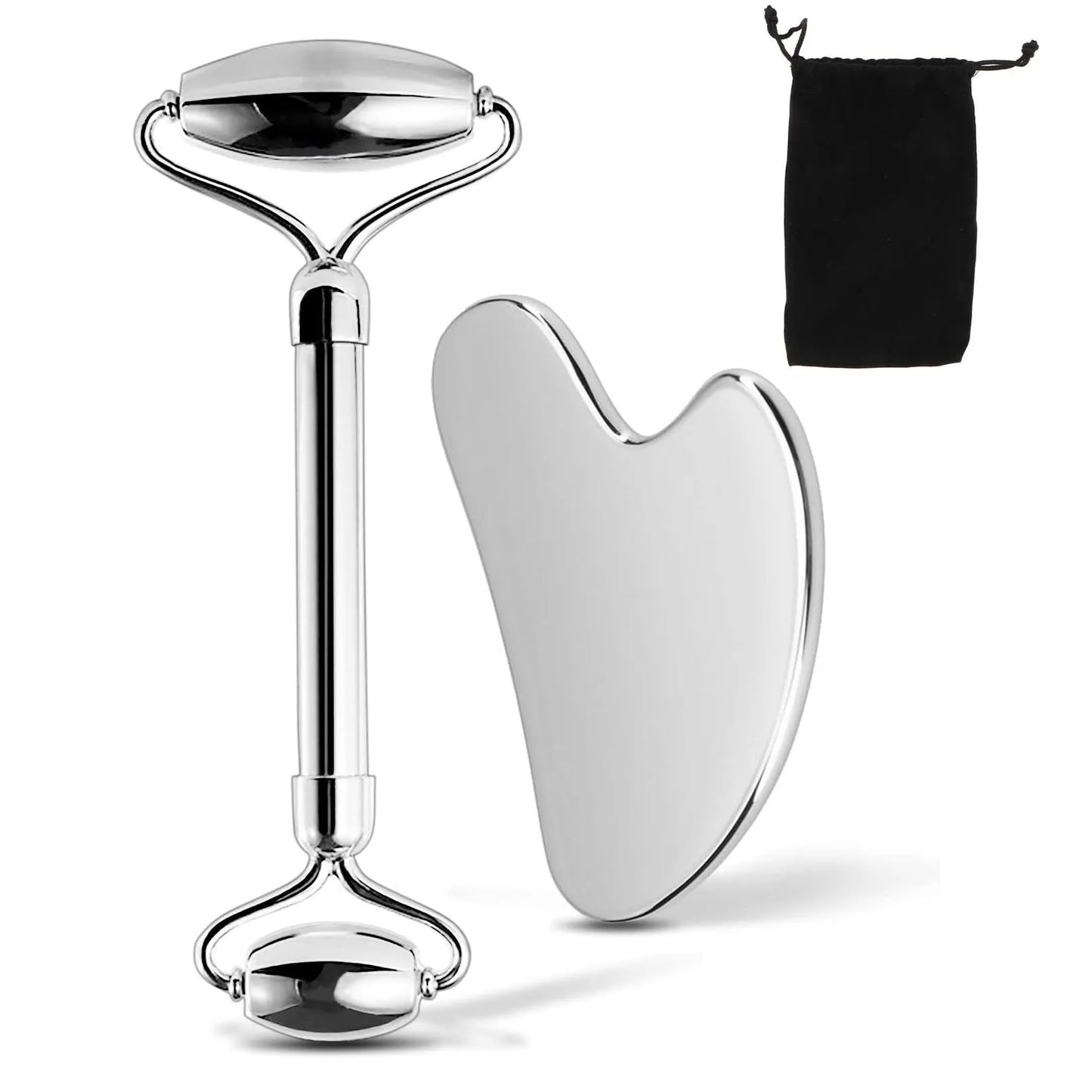 Rouleau Visage + Gua Sha Métal – Soin Drainant & Sculptant