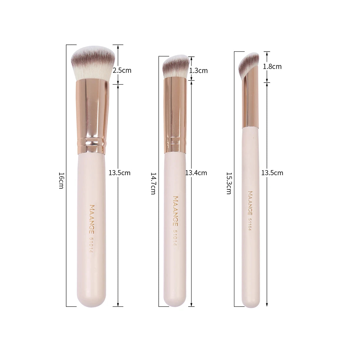 Set Maquillage 3 Pinceaux + 2 Houppettes Triangulaires – Correcteur, Fards à Paupières et Poudre