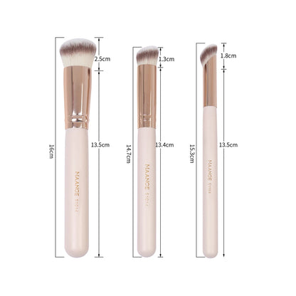 Set Maquillage 3 Pinceaux + 2 Houppettes Triangulaires – Correcteur, Fards à Paupières et Poudre