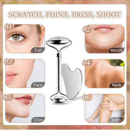 Rouleau Visage + Gua Sha Métal – Soin Drainant & Sculptant