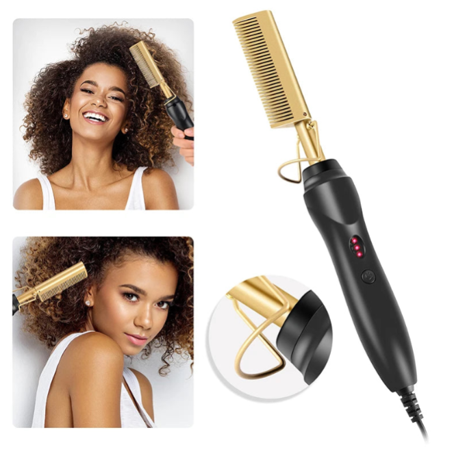 Peigne Chauffant Électrique – Lissage & Boucles 2 en 1
