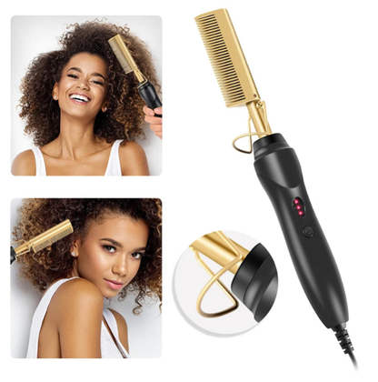 Peigne Chauffant Électrique – Lissage & Boucles 2 en 1
